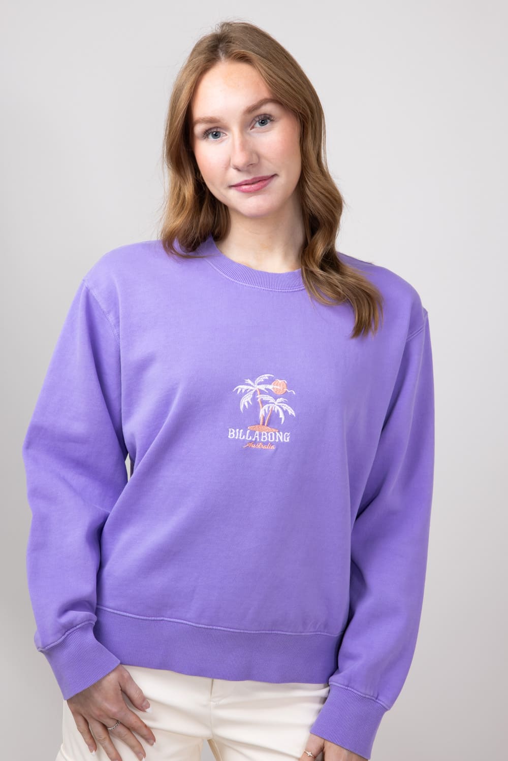 Billabong Palmy Brooklyn Crewneck for Women in Purple Punch