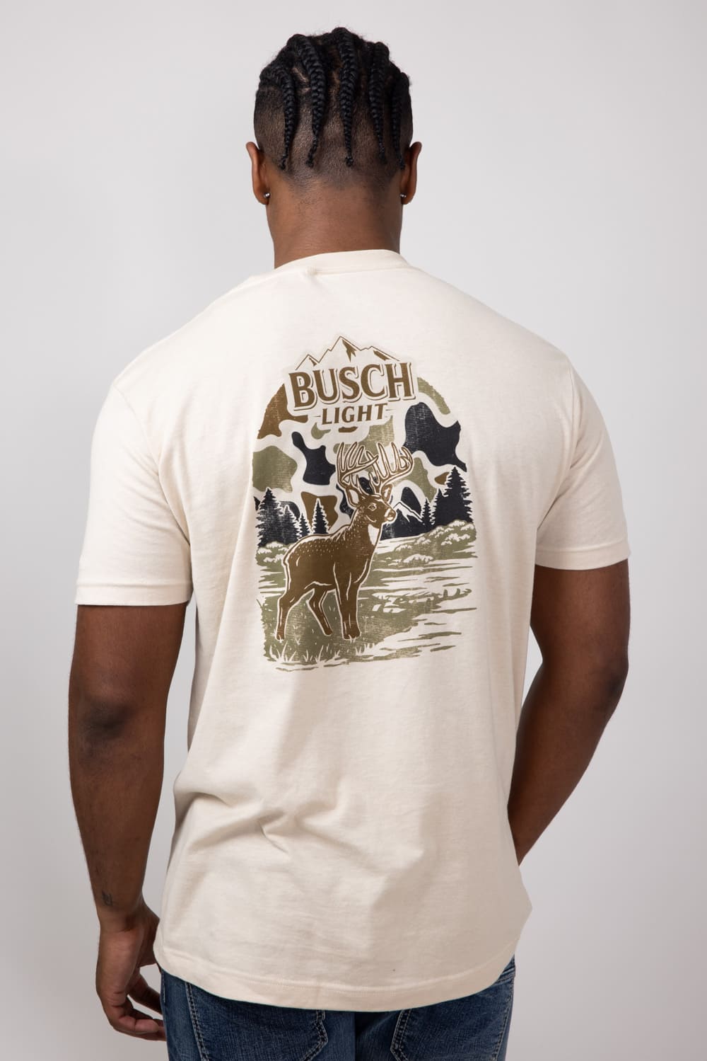 Busch Camo Deer Wildlife Scene T-Shirt for Men in Sand