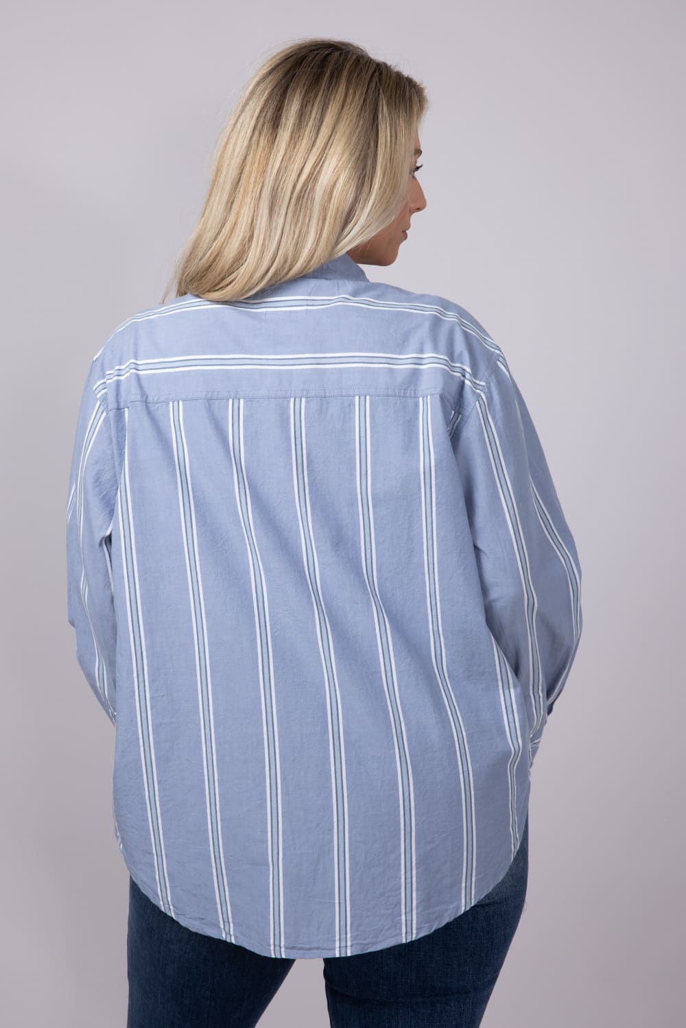 C&C California Alaina Cotton Striped Relaxed Button Front Shirt for Women in Blue | 89B03246T-BLU