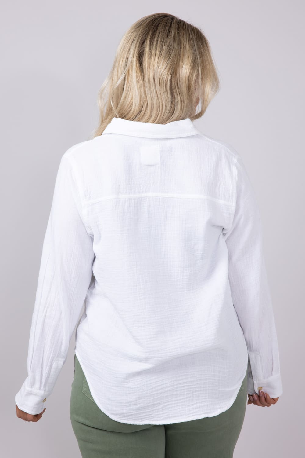C&C California Alaina Gauze Relaxed Button Front Shirt for Women in White