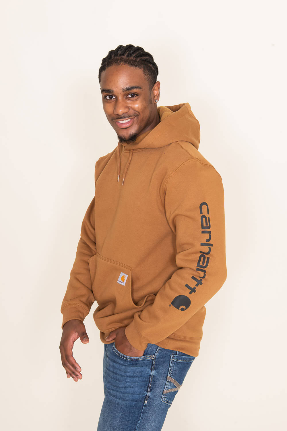 Carhartt Logo Sleeve Hoodie for Men in Brown