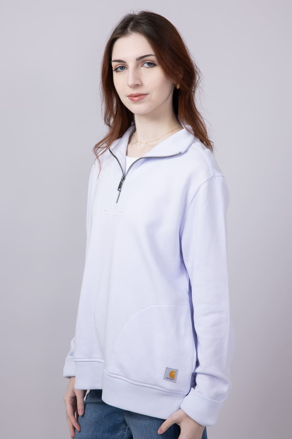 Carhartt Tencel Relaxed Fit Half Zip Sweatshirt for Women in Fresh Lavender