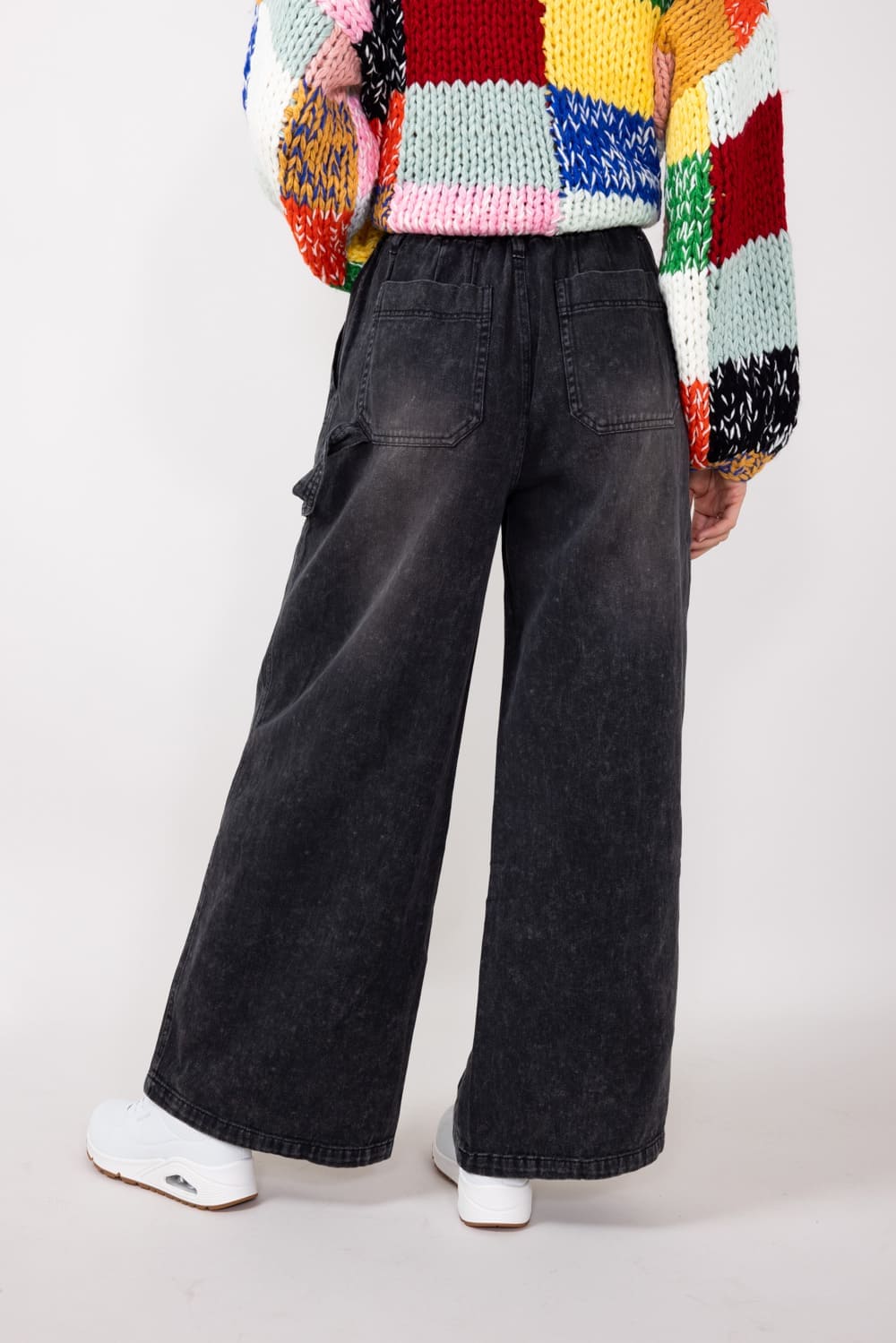 Carpenter Wide Leg Denim Pants for Women in Charcoal