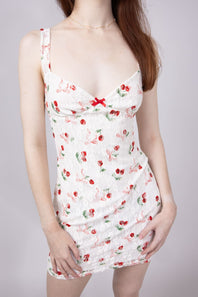 Cherry and Bow Open Back Mini Dress for Women in White