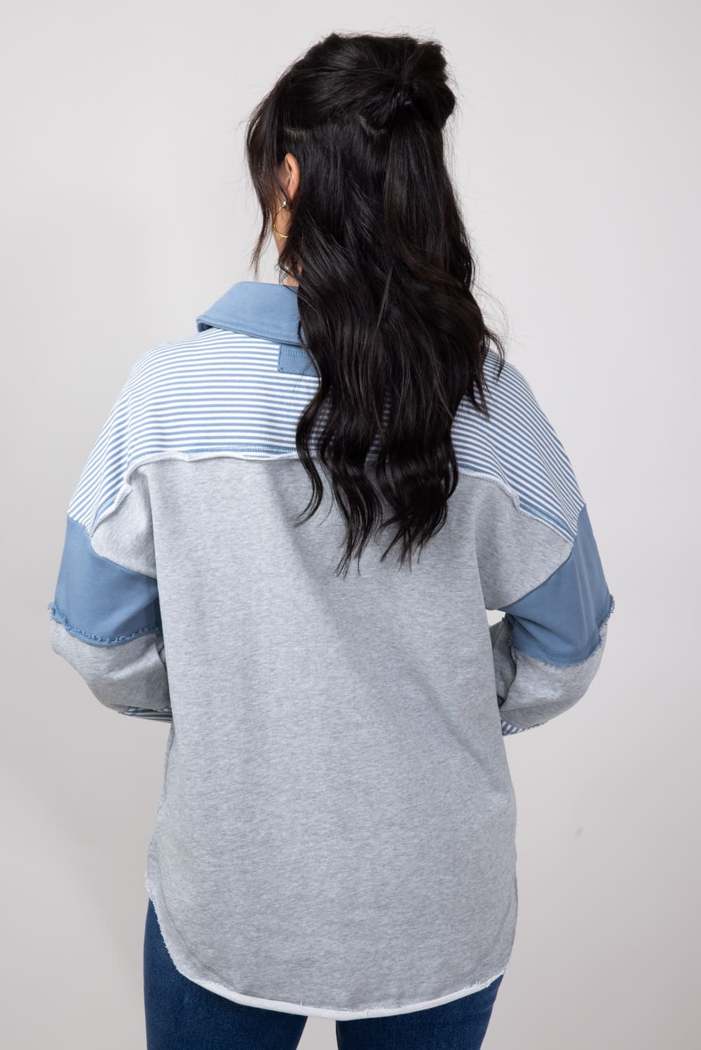 Color Block Oversized Knit Top for Women in Heather Grey