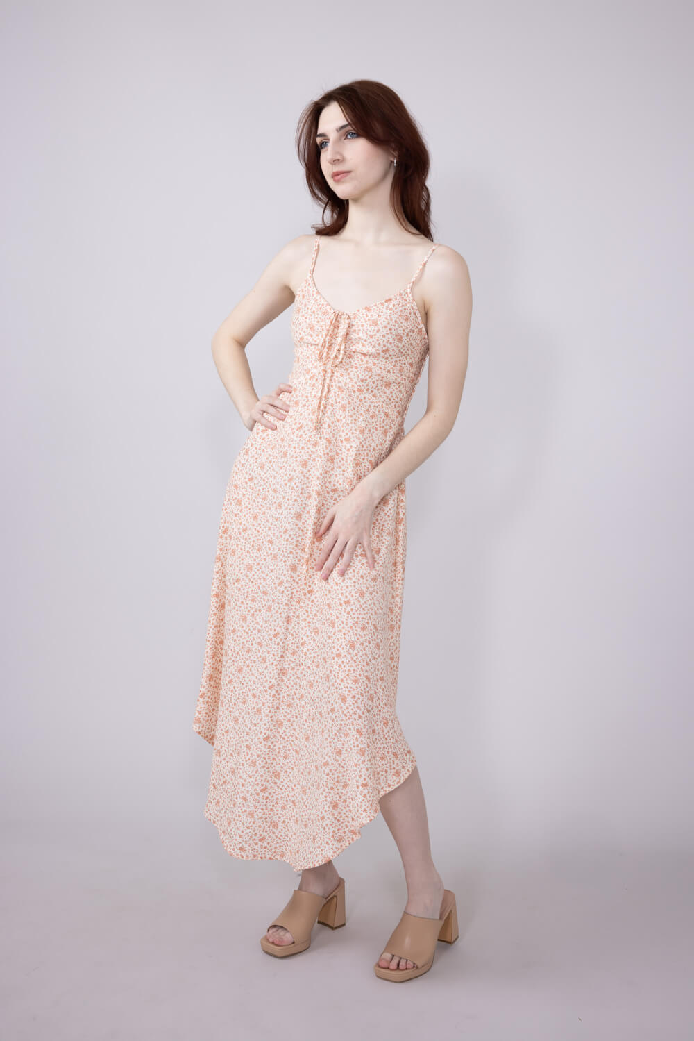 Floral Print Ruched Midi Dress for Women in Rose