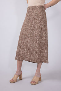 Ditsy Floral Midi Skirt for Women in Mocha
