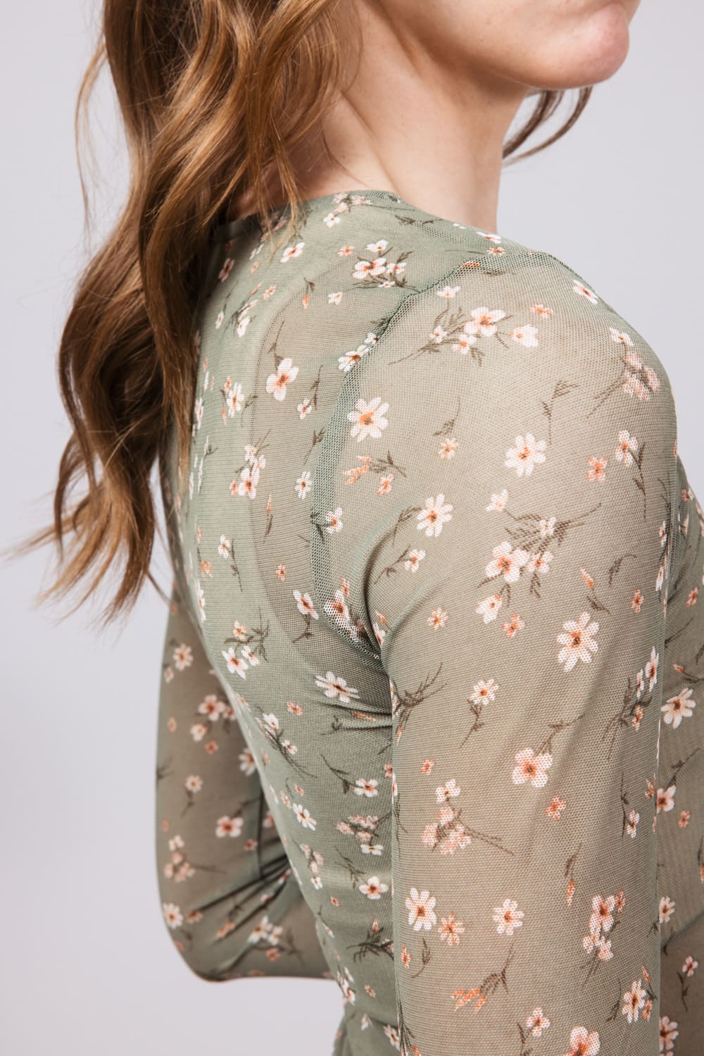 Ditsy Floral Sheer Layering Top for Women in Olive