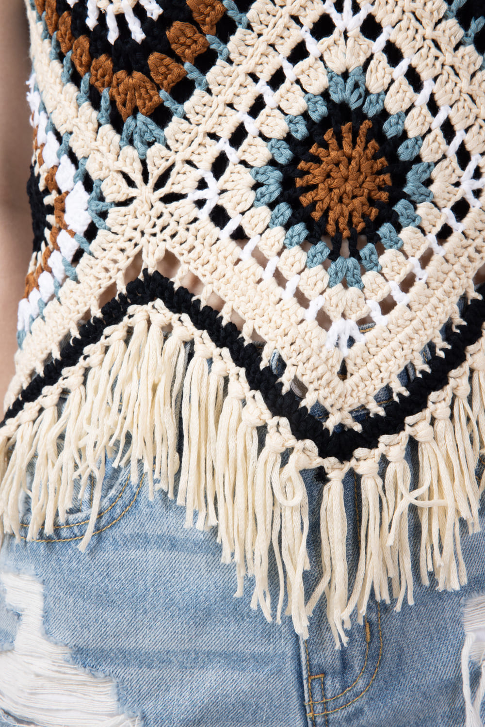 Elan Crochet Fringe Tank Top for Women in Natural