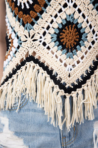 Elan Crochet Fringe Tank Top for Women in Natural