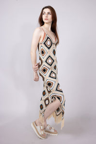 Elan Crochet Fringe Hem Maxi Dress for Women in Natural | CA5915-NAT