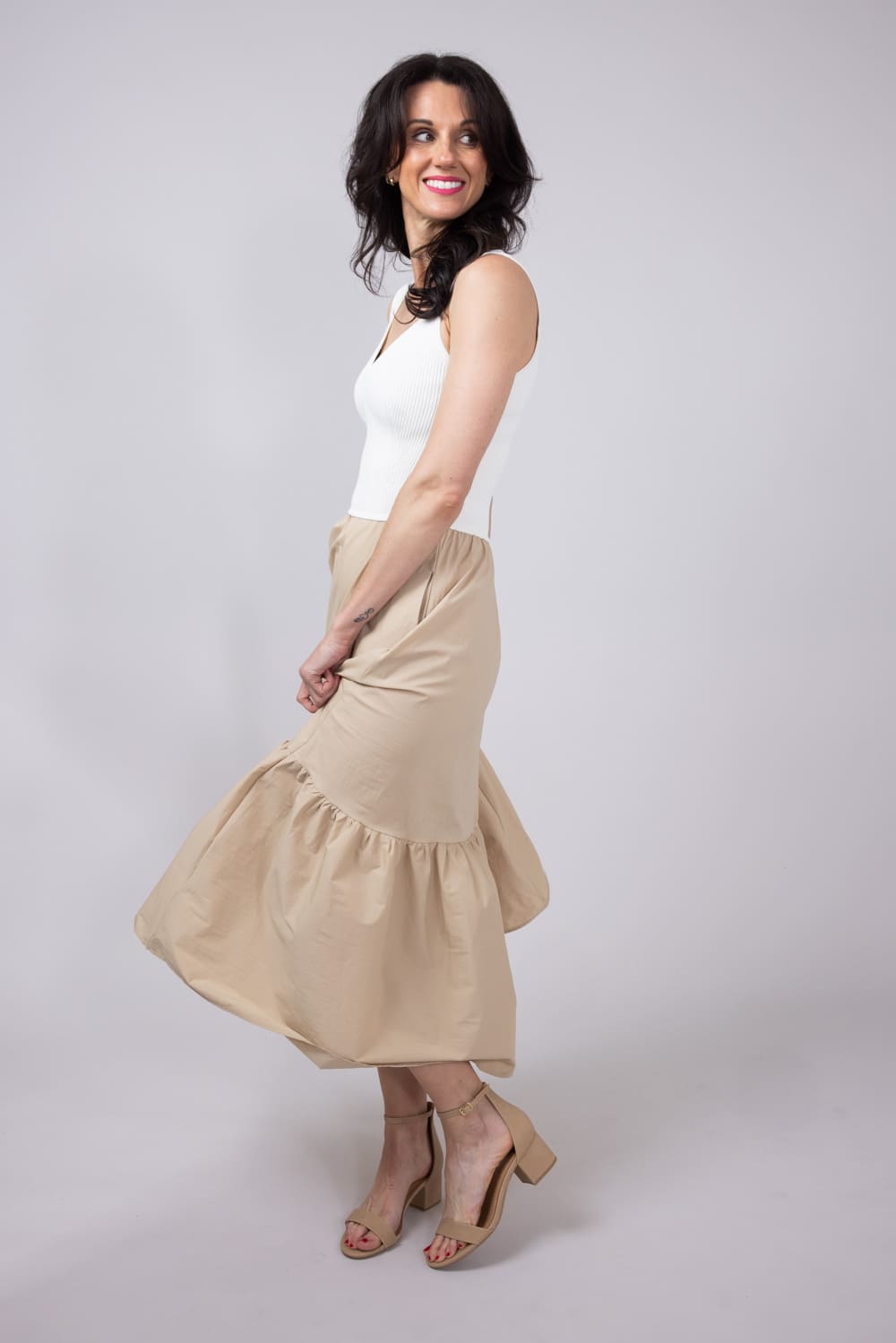 Elan Mix Media Maxi Dress for Women in Sand White