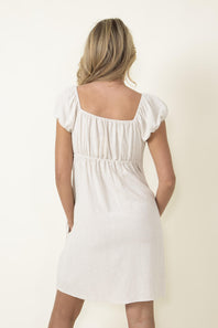 Linen Flare Button Detail Dress for Women in Oatmeal 