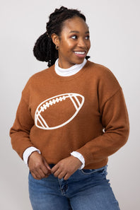 Football Knit Sweater for Women in Brown
