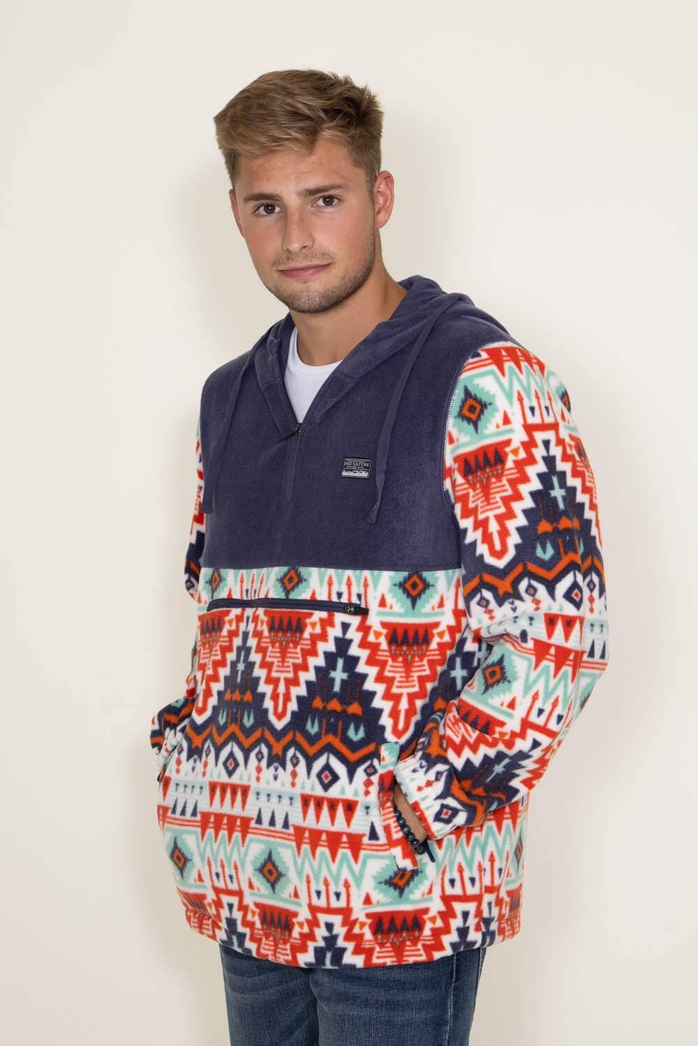  Aztec Color Block Hooded Pullover for Men in Graystone Multi 