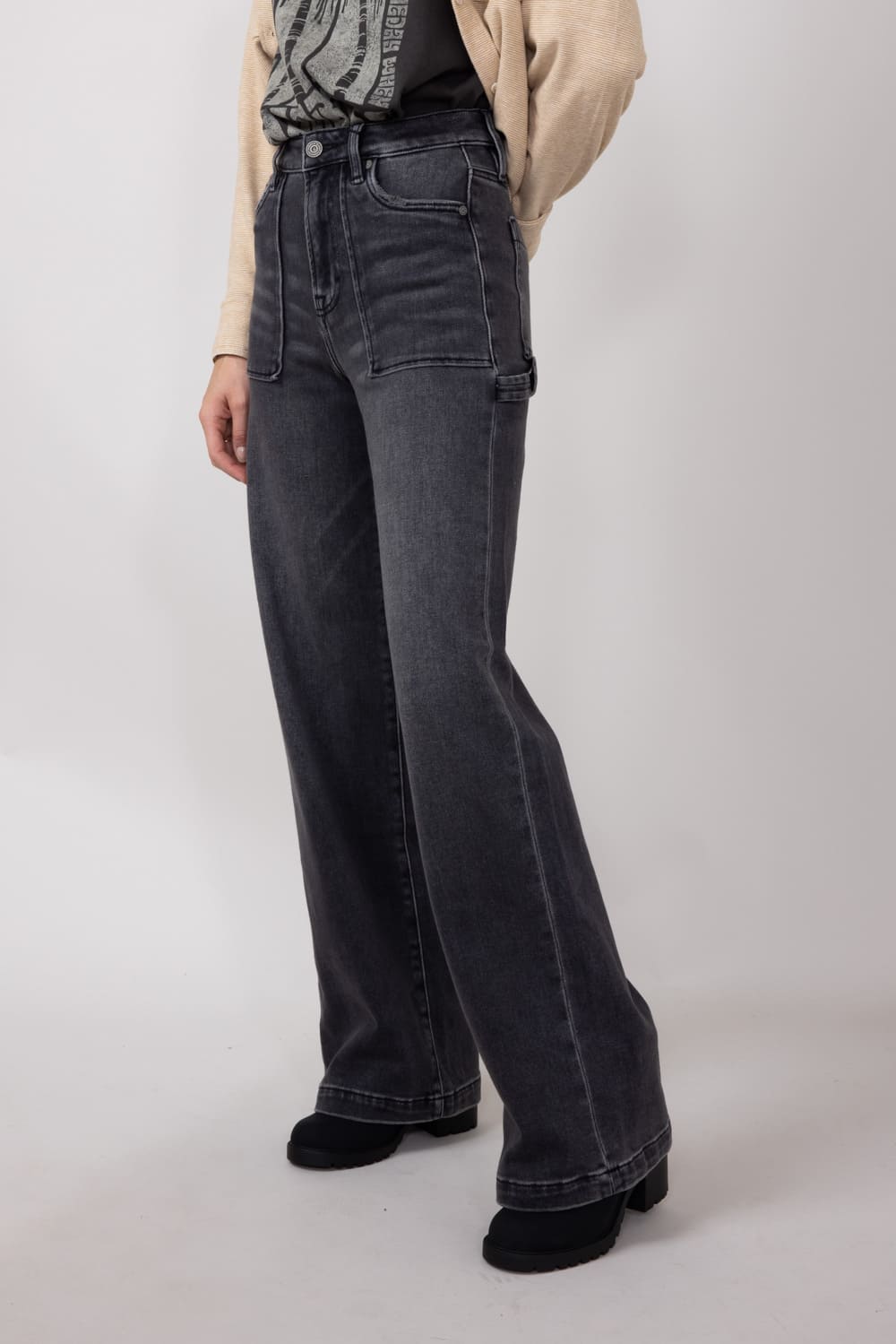 Hidden Wide Leg Carpenter Jeans for Women in Grey
