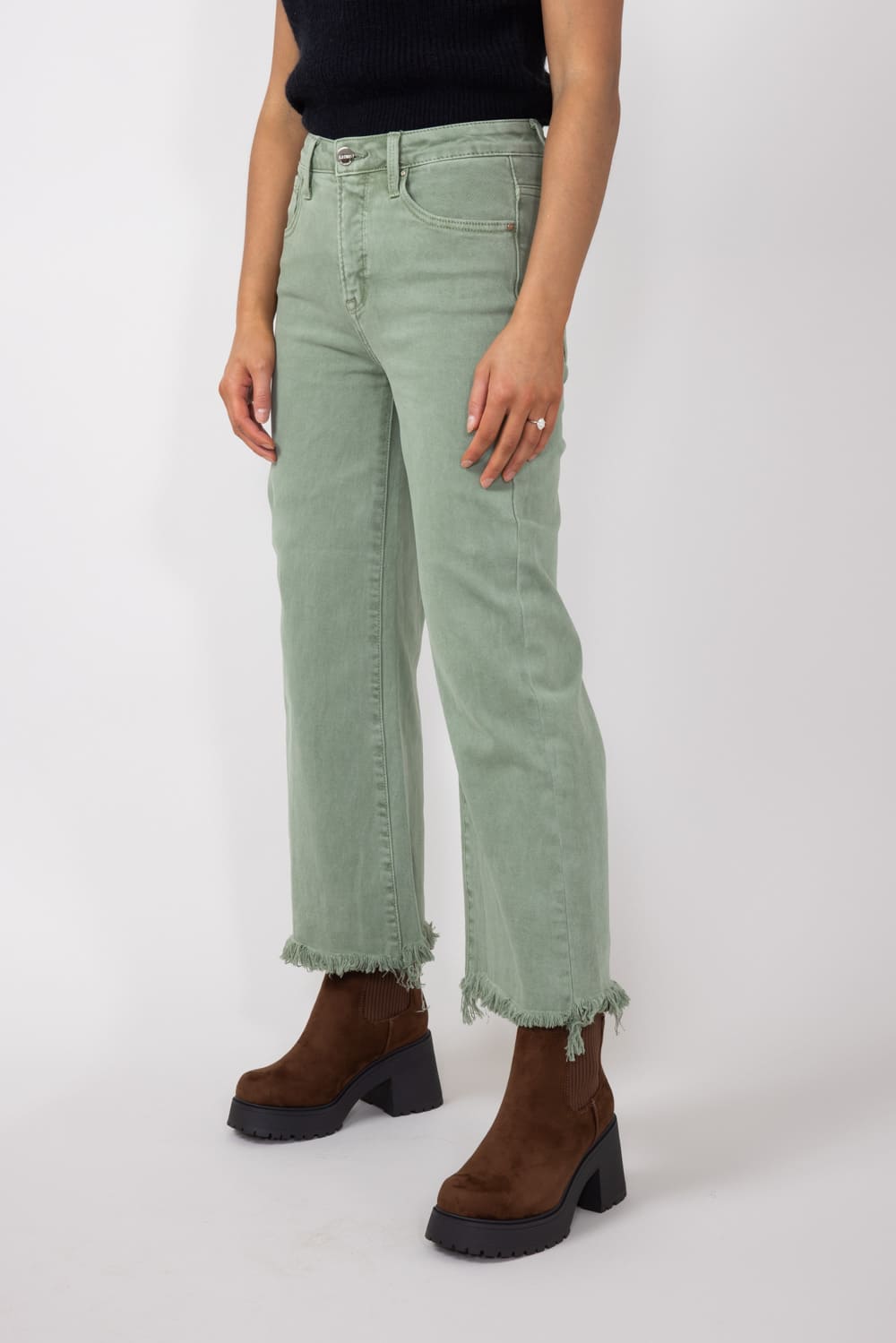 Risen High-Rise Cropped Wide Leg Jeans for Women in Olive