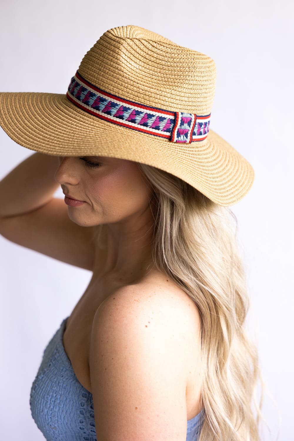 Straw Wide Brim Hat with Band for Women in Camel