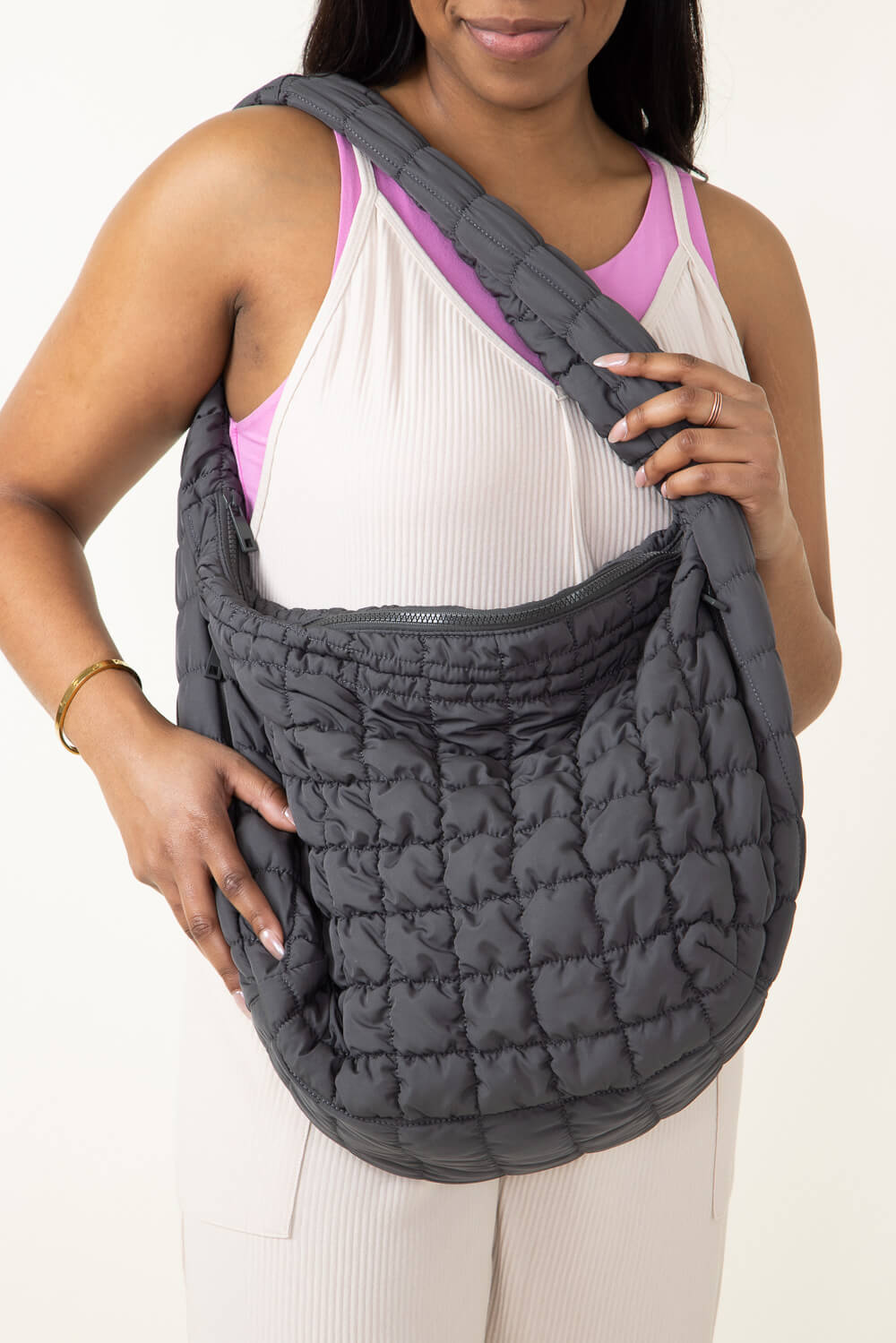 Large Carryall Quilted Puffer Bag for Women in Grey