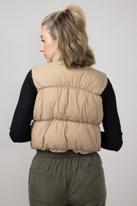 Love Tree Crinkle Puffer Vest for Women in Khaki