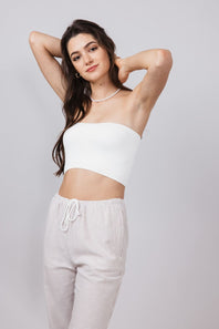 Love Tree Ruching Tube Top for Women in Off White