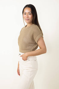 Crochet Crop Top for Women in Taupe