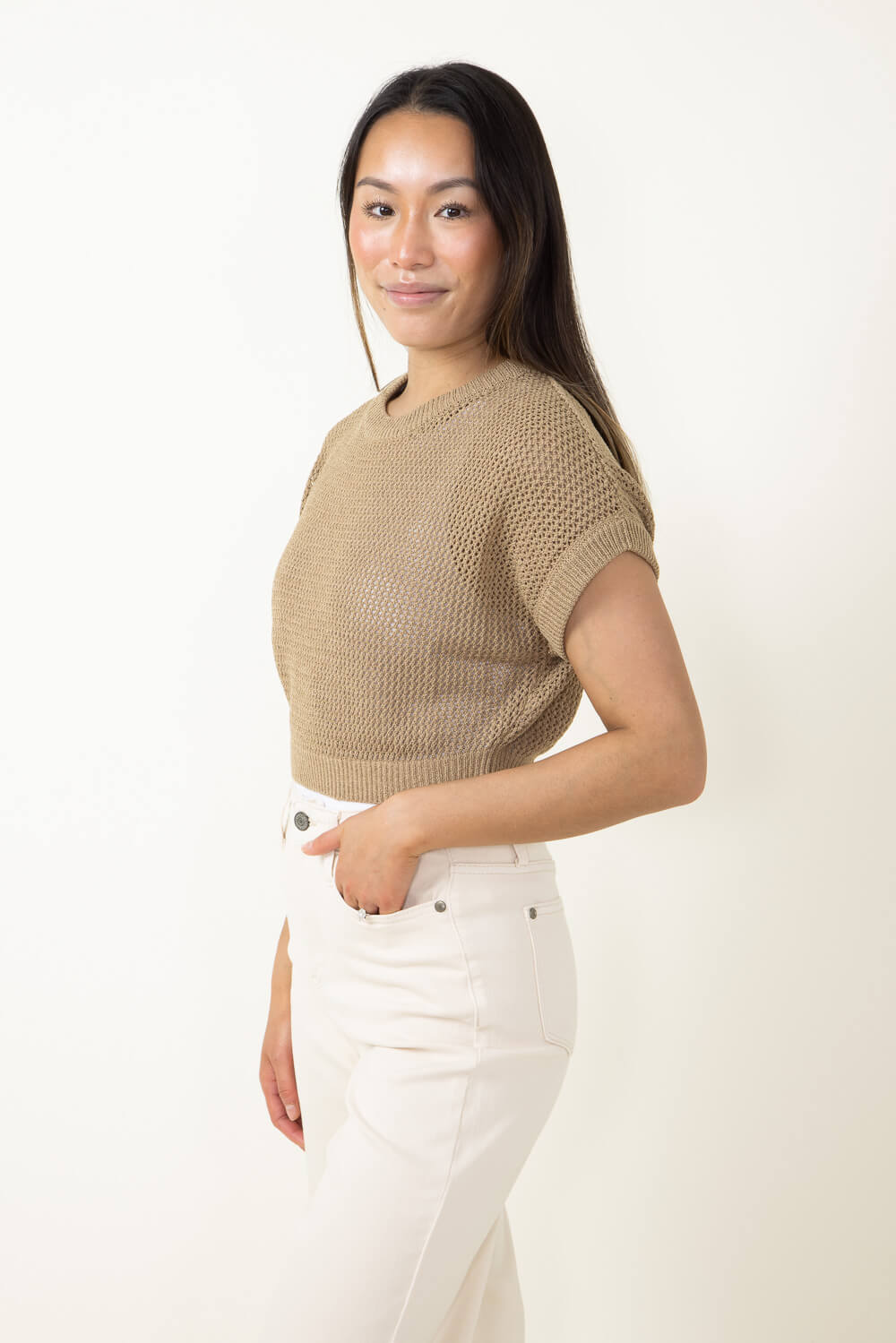 Crochet Crop Top for Women in Taupe