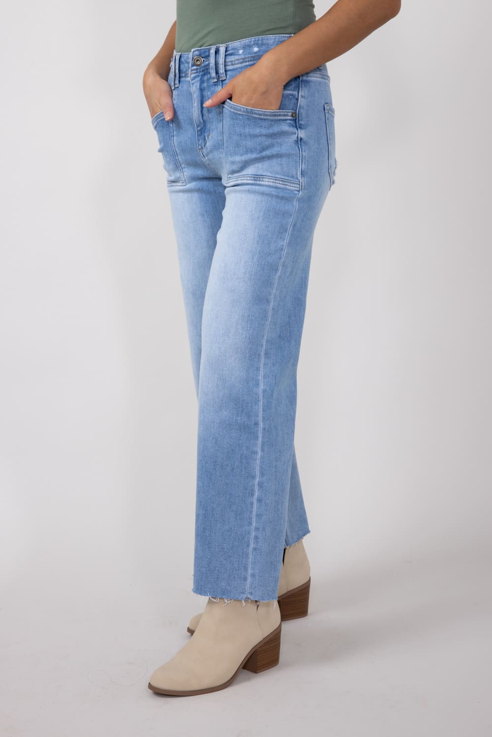 Mica High-Rise Light Wash Clean Cropped Wide Leg Jeans for Women