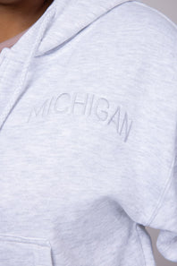1897 Active Michigan Embroidered Half Zip Hoodie for Women in Grey