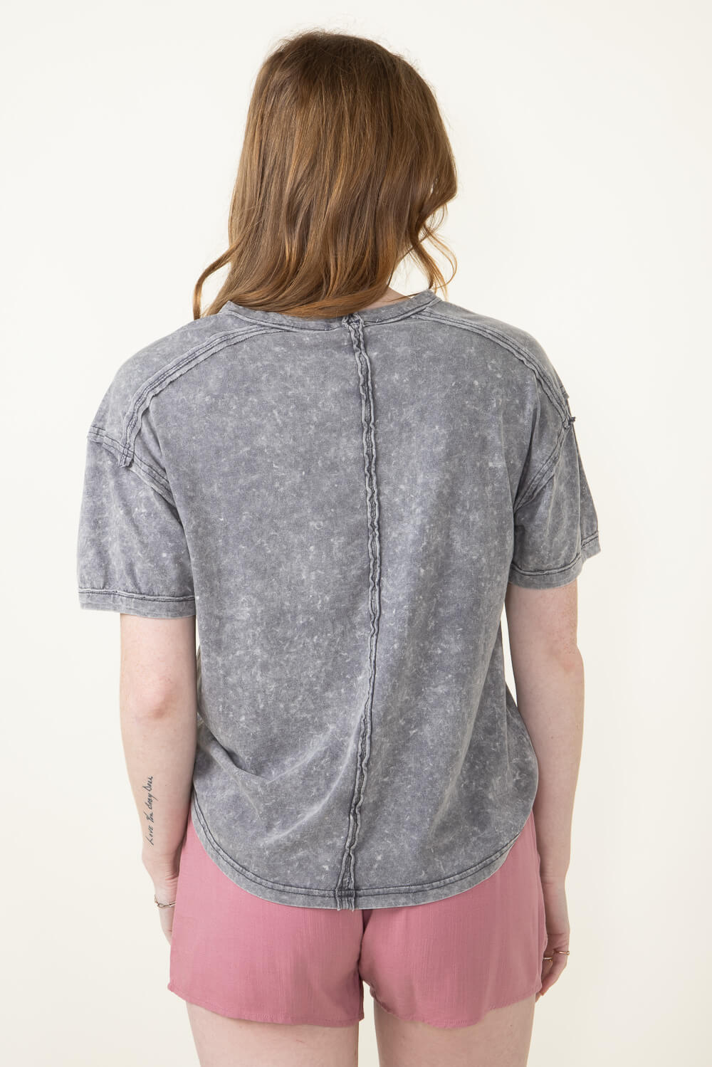 Mineral Wash Knit T-Shirt for Women in Charcoal
