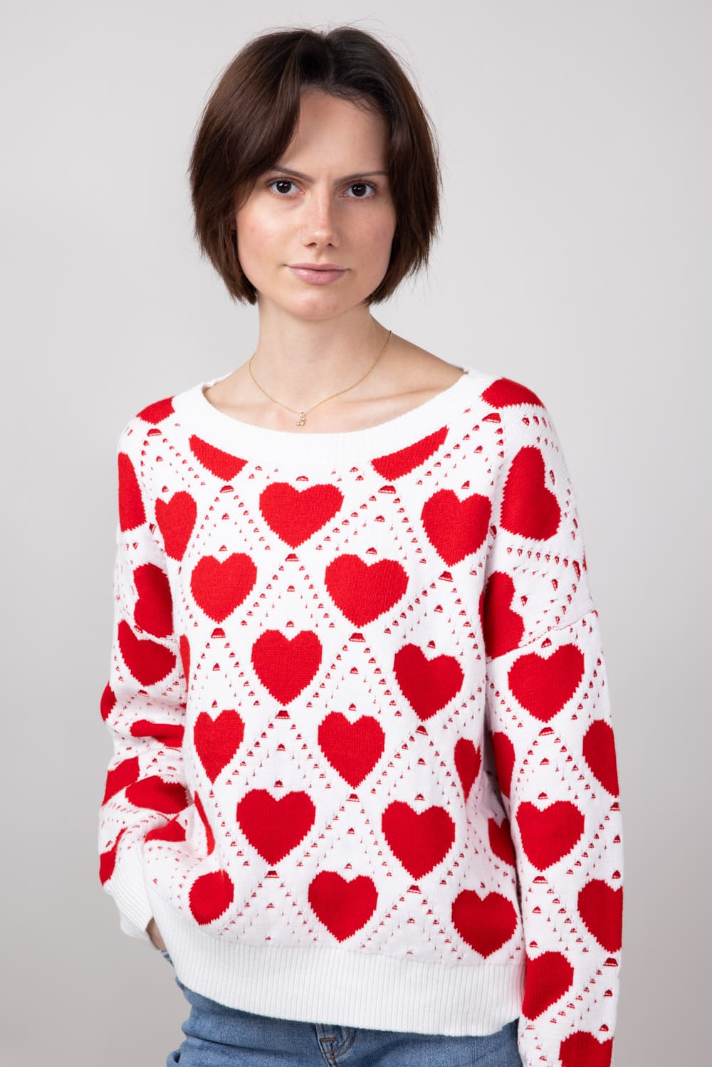 Miracle Kirigami Heart Sweater for Women in Ivory/Red