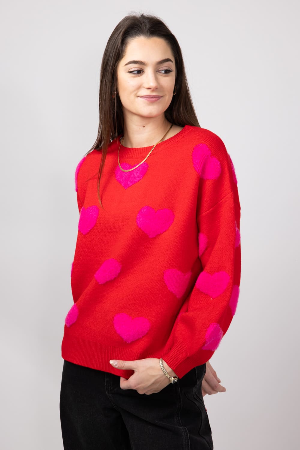 Miracle Multi Hearts Sweater for Women in Red 