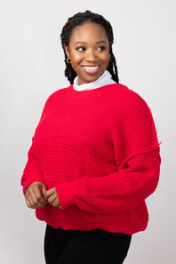 Miracle Waffle Cable Knit Sweater for Women in Red