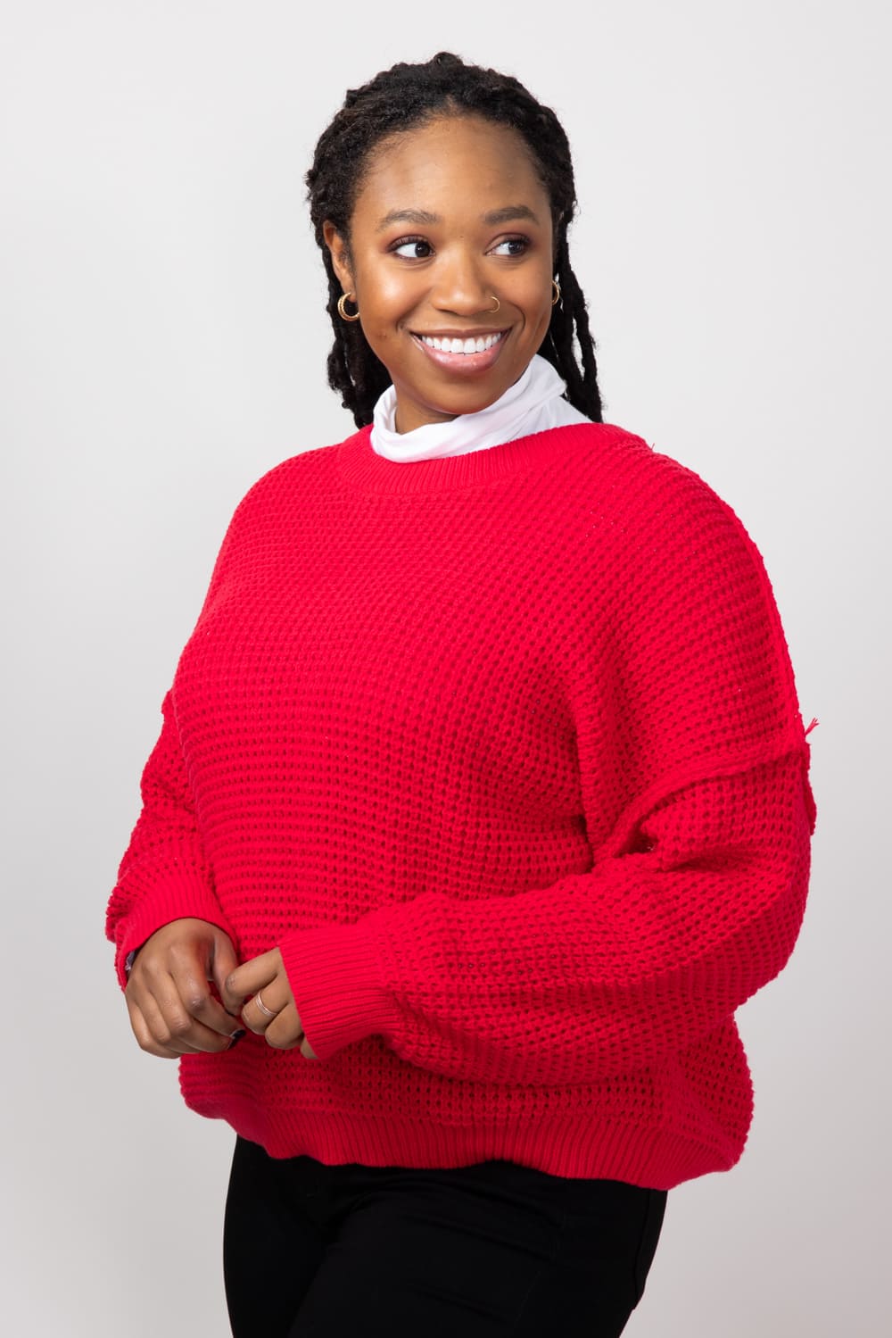 Miracle Waffle Cable Knit Sweater for Women in Red