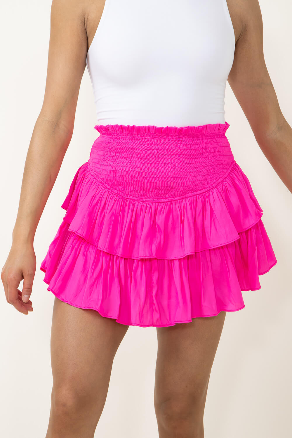 Mustard Seed Smocked Waist Ruffled Skort for Women in Pink