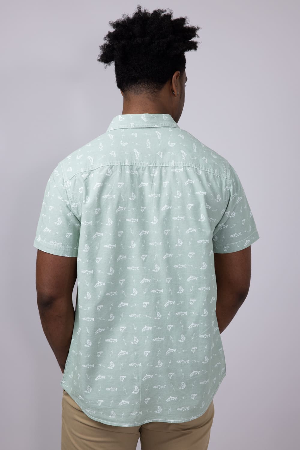 North River Chambray Fish Print Button Shirt for Men in Basil