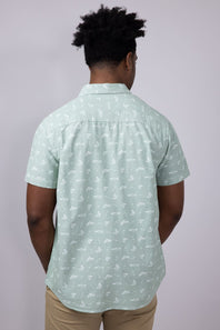 North River Chambray Fish Print Button Shirt for Men in Basil