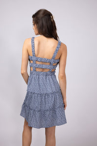Open Back Elastic Band Mini Dress for Women in Blue Floral