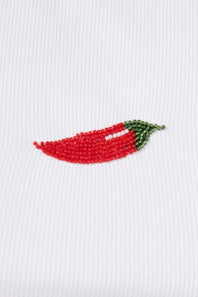 Beaded Chili Pepper Tank Top for Women in White