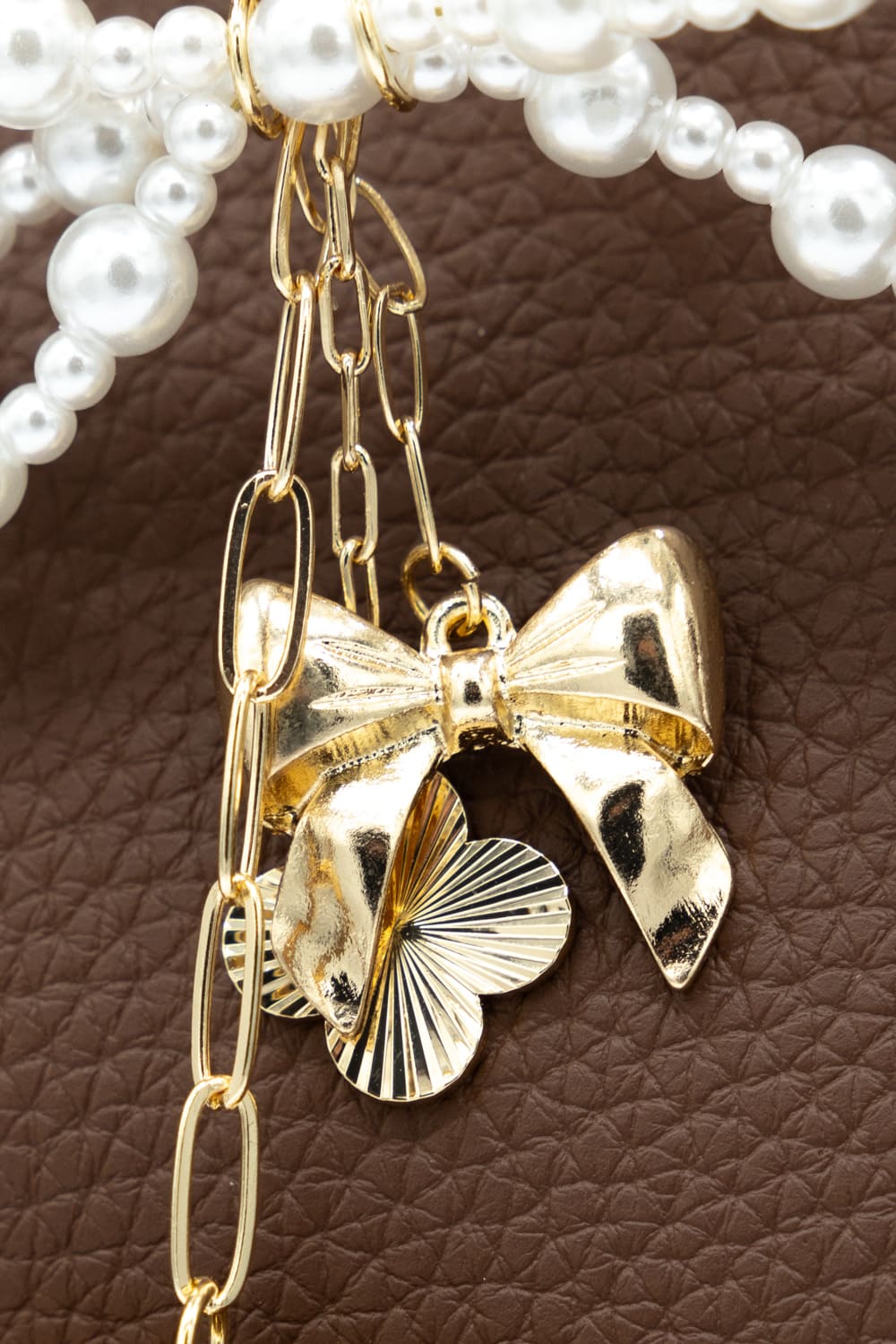 Pearl Bow Heart Purse Charm in Gold