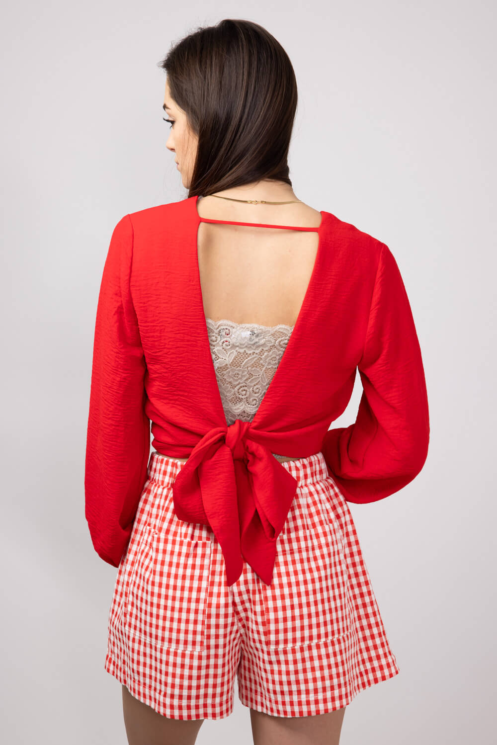 Rokoko Open Back Tie Wrap Top for Women in Red