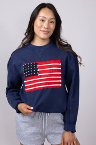 Simply Southern American Flag Oversized Sweatshirt for Women in Navy