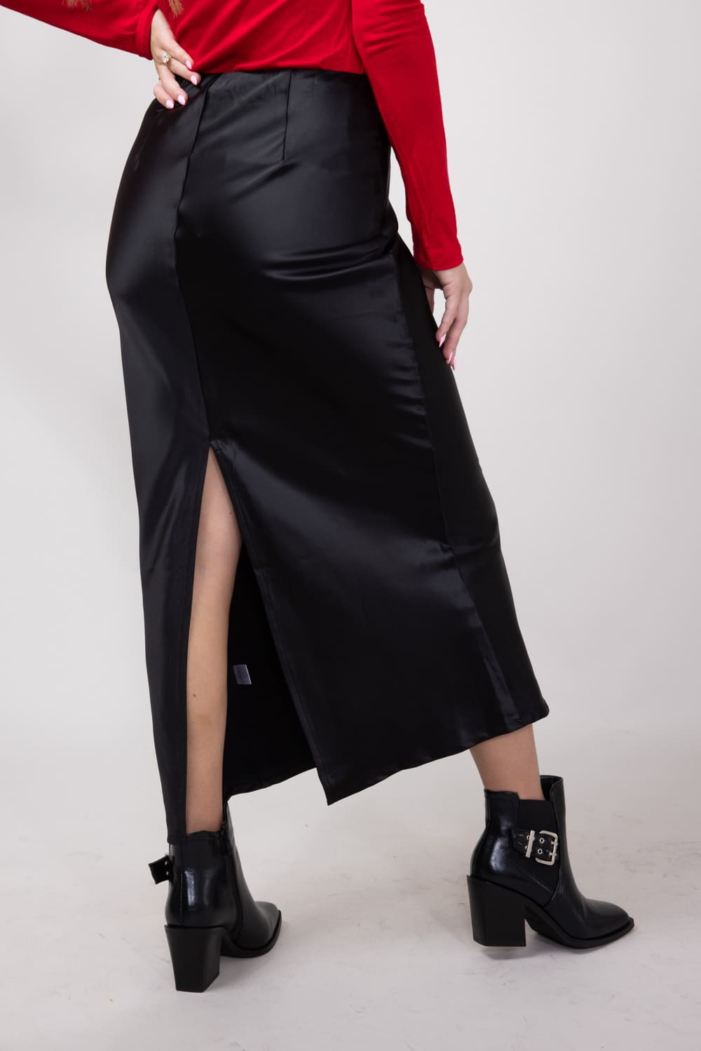 Satin Maxi Skirt for Women in Black