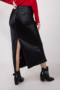 Satin Maxi Skirt for Women in Black
