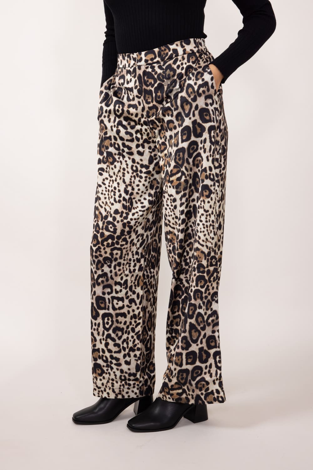 Leopard Print Satin Pants for Women in Animal Print