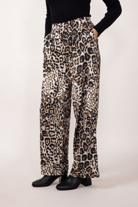 Leopard Print Satin Pants for Women in Animal Print