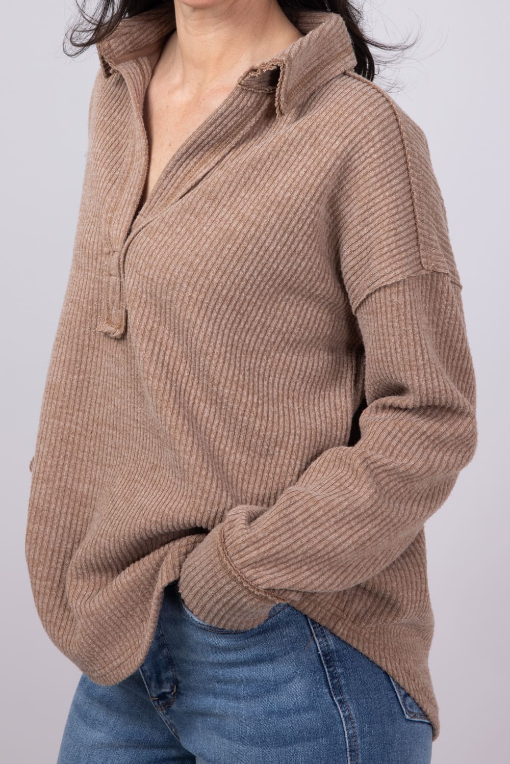 Simply Southern V-neck Collar Top for Women in Sand
