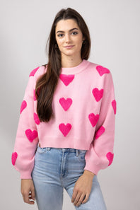 Simply Southern Cropped Valentines Sweater for Women in Pink