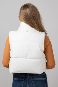 Simply Southern Faux Leather Cropped Puffer Vest for Women in Ivory