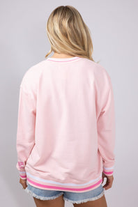 Simply Southern Womens Good Energy Social Club Varsity Crew Sweatshirt for Women in Pink